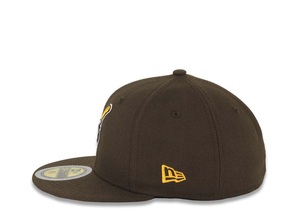 (Youth) San Diego Padres New Era MLB 59FIFTY 5950 Kid Fitted Cap Hat Brown Crown/Visor Gold/Brown Swinging Friar Logo