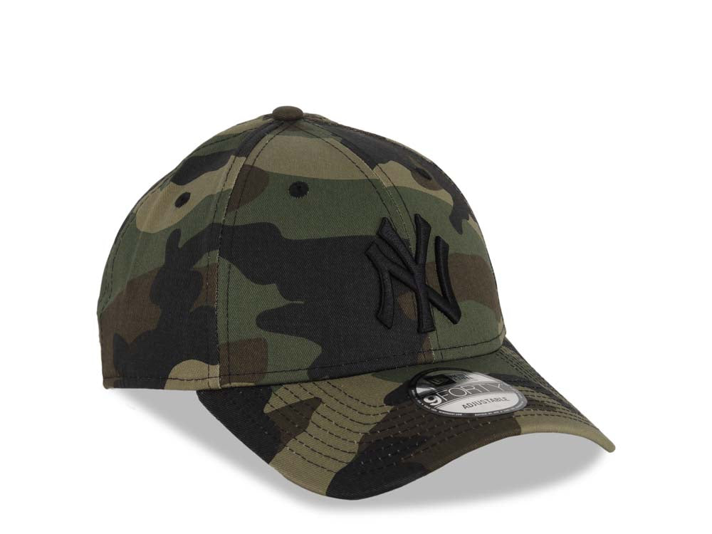 New York Yankees New Era MLB 9FORTY 940 Adjustable Cap Hat Camo Crown/Visor Black Logo Black UV