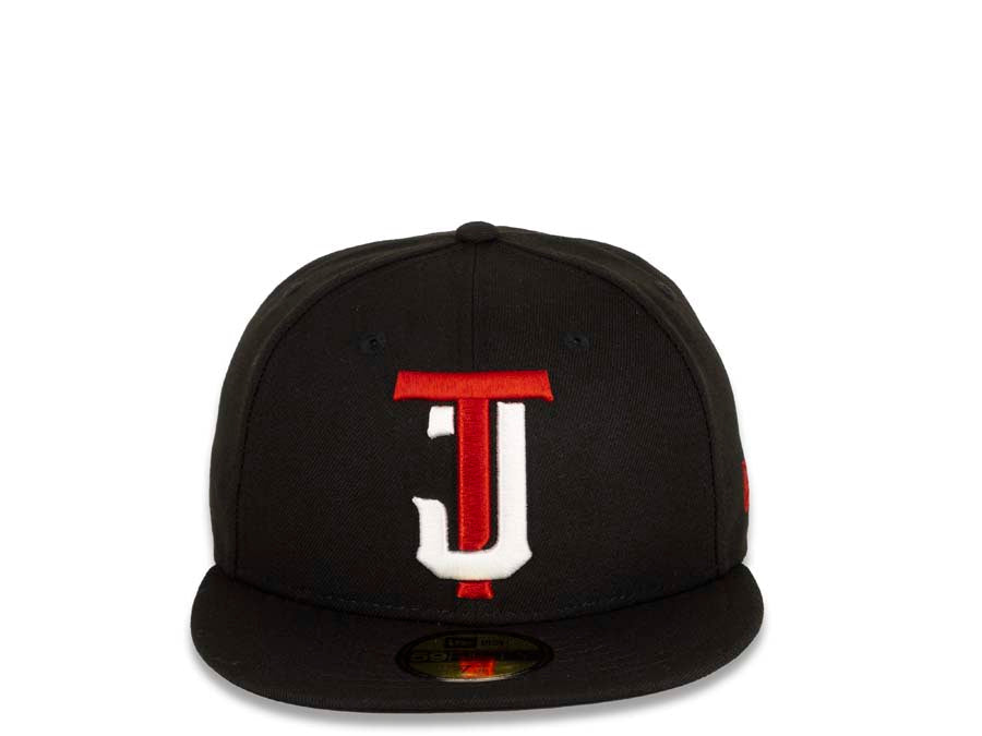 (Youth) Tijuana Toros New Era LMB 59FIFTY 5950 Kid Fitted Cap Team Color Hat Black Crown/Visor Red/White "TJ" Logo