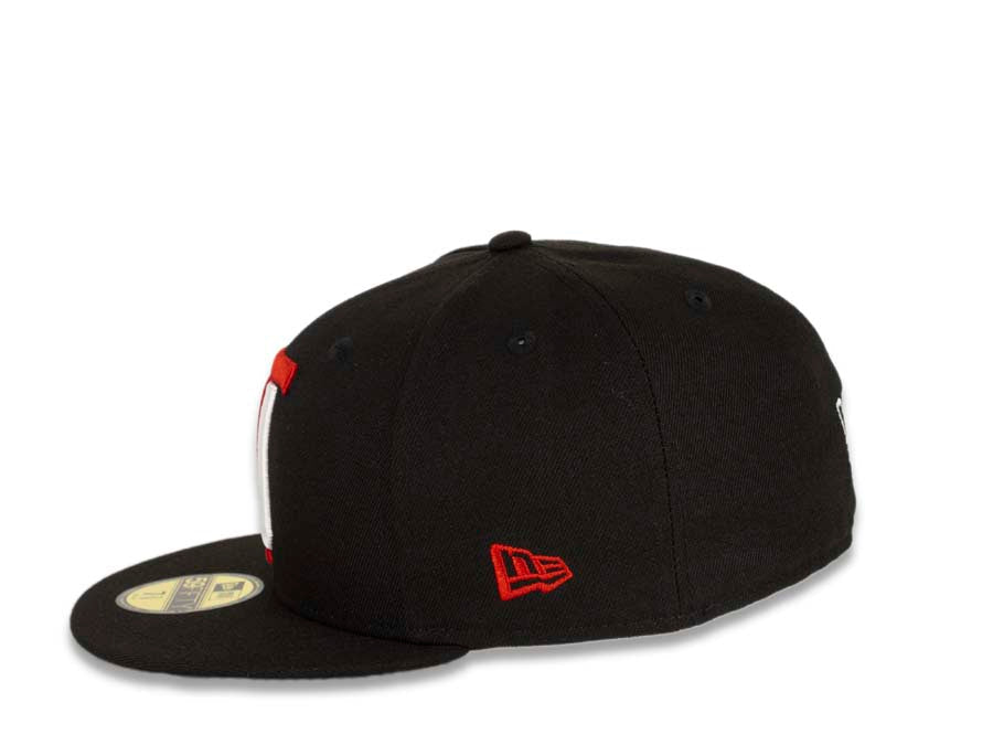 (Youth) Tijuana Toros New Era LMB 59FIFTY 5950 Kid Fitted Cap Team Color Hat Black Crown/Visor Red/White "TJ" Logo