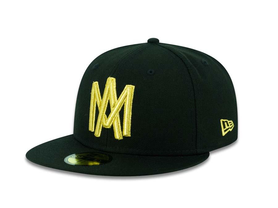 Aguilas de Mexicali New Era 59FIFTY 5950 Fitted Cap Hat Black Crown/Visor Metallic Gold Logo