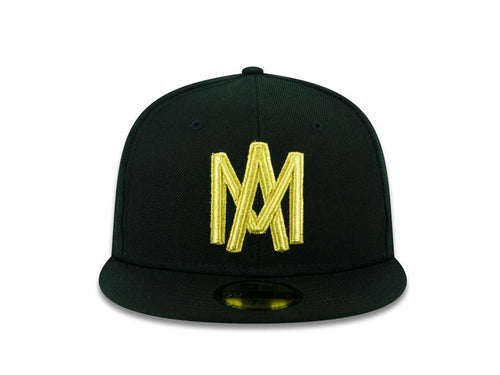 Aguilas de Mexicali New Era 59FIFTY 5950 Fitted Cap Hat Black Crown/Visor Metallic Gold Logo