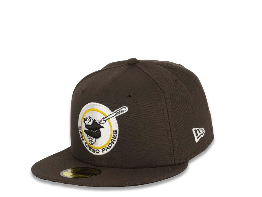 San Diego Padres New Era MLB 59FIFTY 5950 Fitted Cap Hat Brown Crown/Visor Brown/White/Yellow Retro Friar Logo