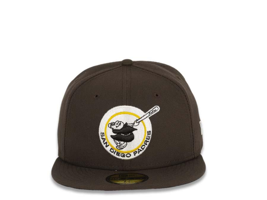 San Diego Padres New Era MLB 59FIFTY 5950 Fitted Cap Hat Brown Crown/Visor Brown/White/Yellow Retro Friar Logo