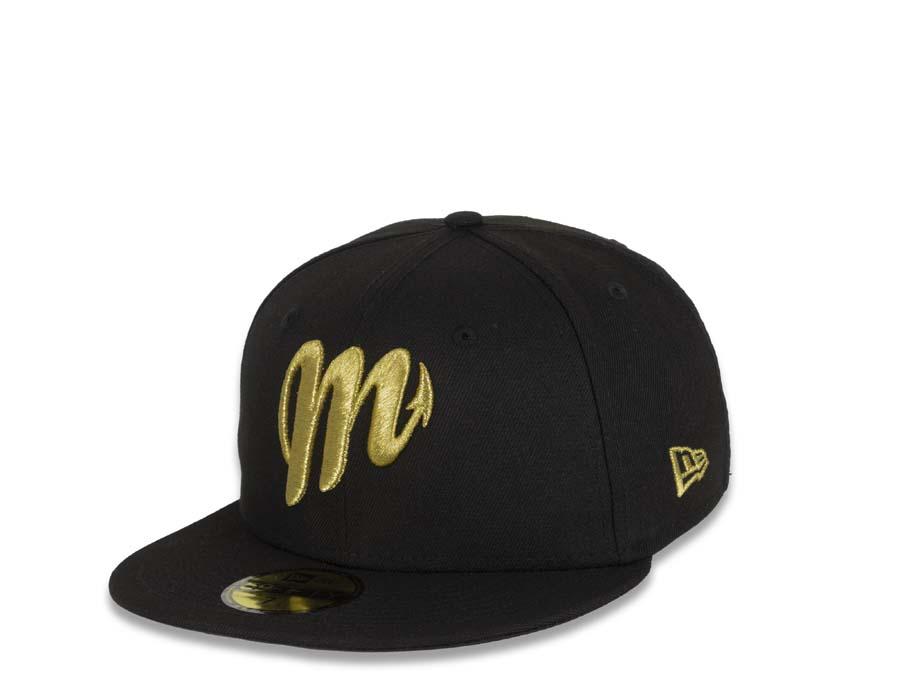 Diablos Rojos del Mexico New Era 59FIFTY 5950 Fitted Cap Hat Black Crown/Visor Metallic Gold Logo
