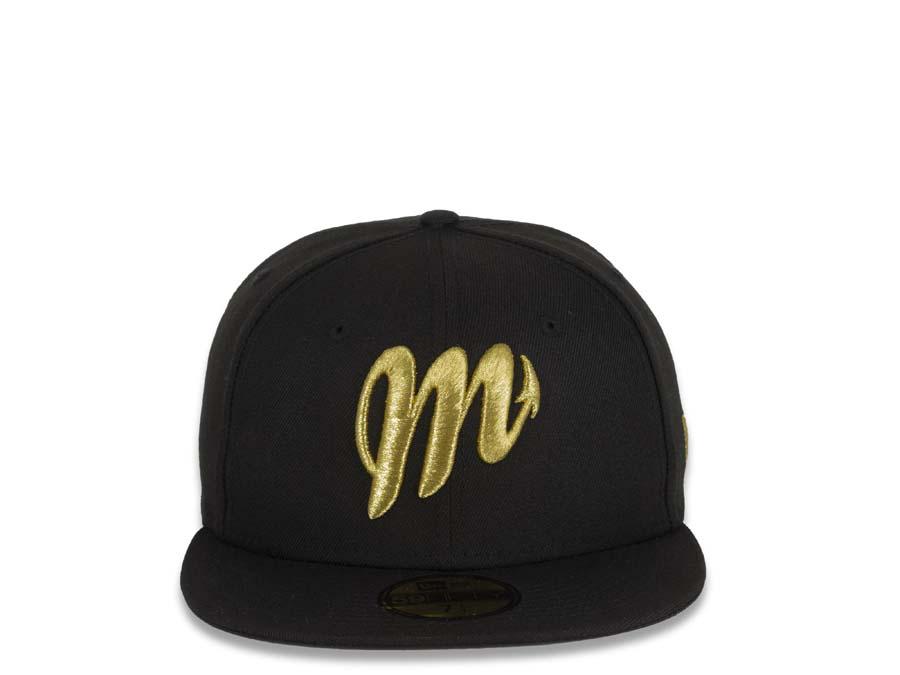Diablos Rojos del Mexico New Era 59FIFTY 5950 Fitted Cap Hat Black Crown/Visor Metallic Gold Logo