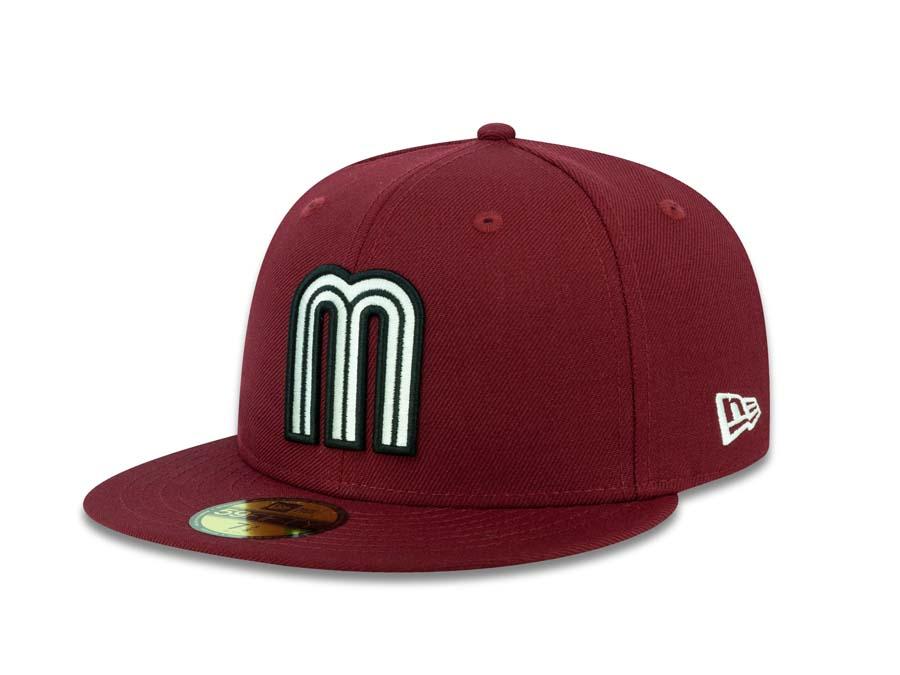 Mexico New Era 59FIFTY 5950 Fitted Cap Hat Cardinal Crown/Visor Black/White Logo Black UV