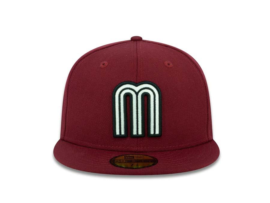 Mexico New Era 59FIFTY 5950 Fitted Cap Hat Cardinal Crown/Visor Black/White Logo Black UV