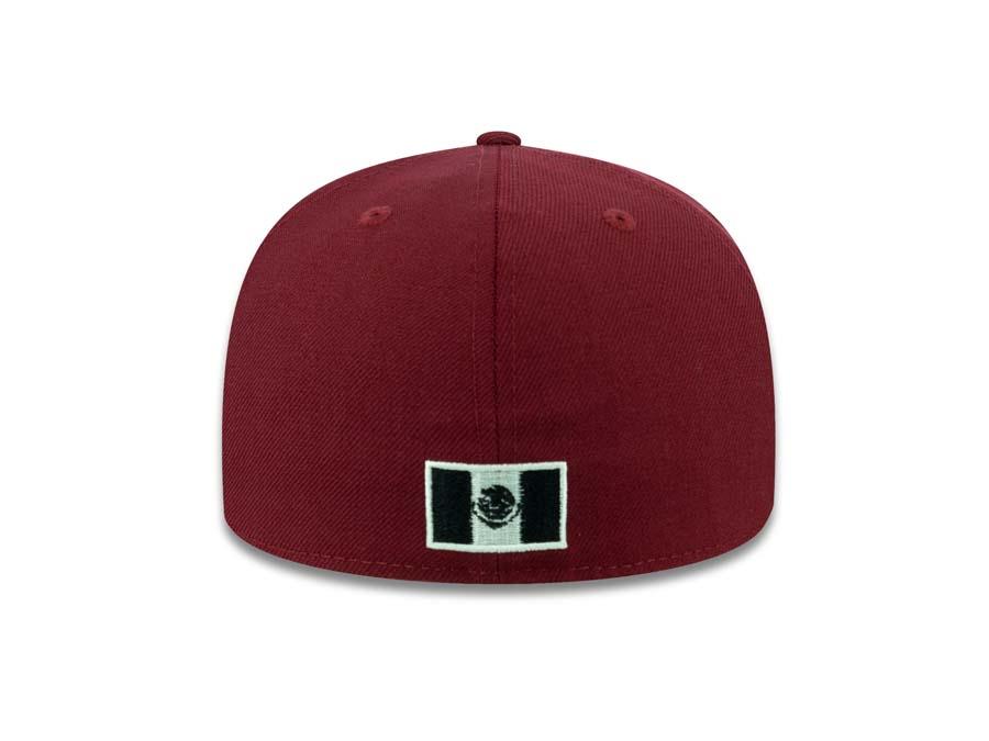 Mexico New Era 59FIFTY 5950 Fitted Cap Hat Cardinal Crown/Visor Black/White Logo Black UV