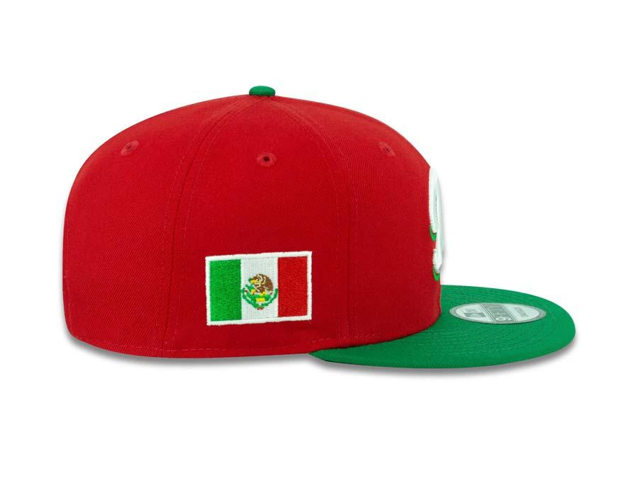 Mexico Carribean Serie New Era 9FIFTY 950 Snapback Cap Hat Red Crown Green Visor White/Green Logo Flag Side Patch