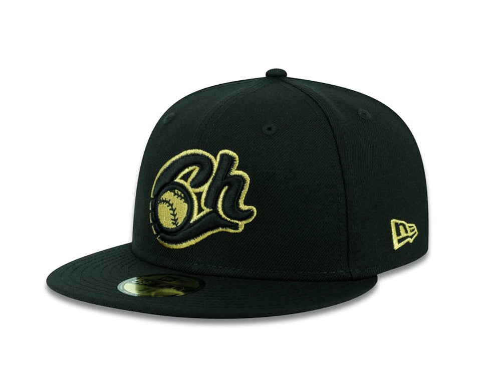 Charros de Jalisco New Era 59FIFTY 5950 Fitted Cap Hat Black Crown/Visor Black/Metallic Gold Logo
