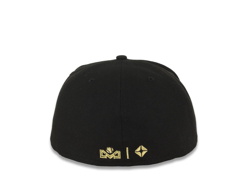 Charros de Jalisco New Era 59FIFTY 5950 Fitted Cap Hat Black Crown/Visor Black/Metallic Gold Logo