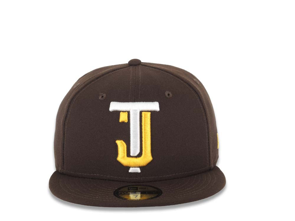 Tijuana Toros New Era LMB 59FIFTY 5950 Fitted Cap Hat Dark Brown Crown/Visor White/Yellow TJ Logo