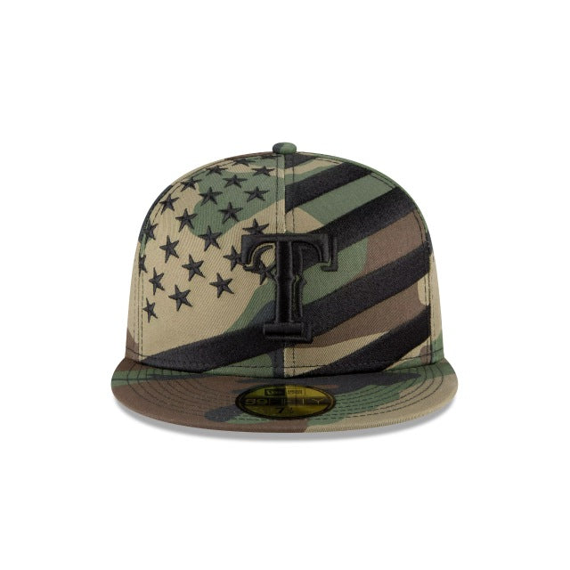 Texas Rangers New Era 59FIFTY 5950 Fitted Cap Hat Camo Crown/Visor Black Logo (Wave)