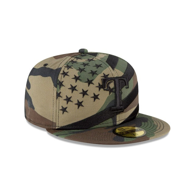 Texas Rangers New Era 59FIFTY 5950 Fitted Cap Hat Camo Crown/Visor Black Logo (Wave)
