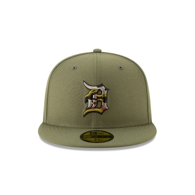 Detroit Tigers New Era MLB 59FIFTY 5950 Fitted Cap Hat New Olive Green Crown/Visor Trim Camo Logo