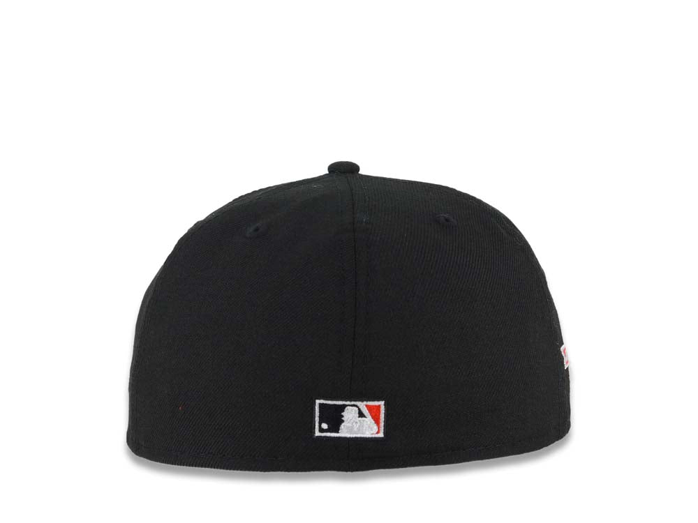 Los Angeles Dodgers New Era MLB 59FIFTY 5950 Fitted Cap Hat Black Crown/Visor White Logo With Palm Trees 50th Anniversary Side Patch Red UV