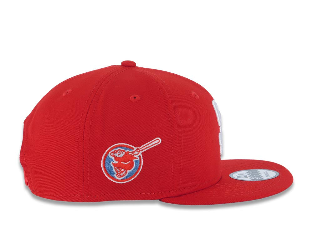San Diego Padres New Era MLB 9FIFTY 950 Snapback Cap Hat Red Crown/Visor White Logo with Palm Tree Swinging Friar Side Patch Sky Blue UV