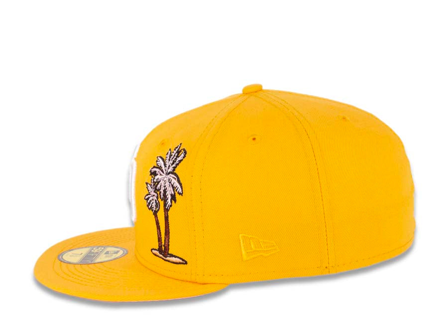 San Diego Padres New Era MLB 59FIFTY 5950 Fitted Cap Hat A Gold Crown/Visor White Logo With Palm Tree 1998 World Series Side Patch Pink UV