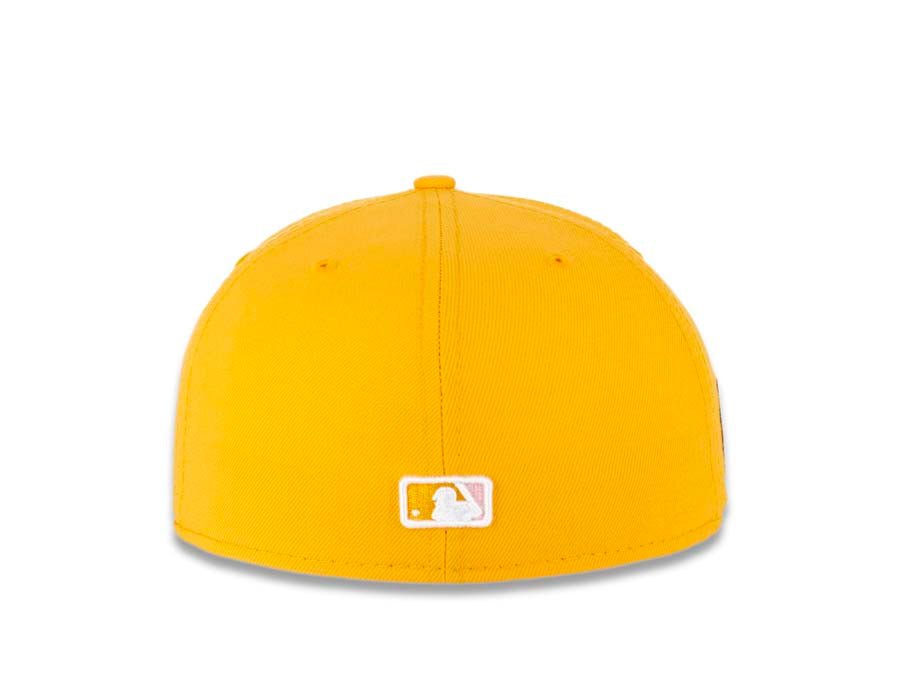 San Diego Padres New Era MLB 59FIFTY 5950 Fitted Cap Hat A Gold Crown/Visor White Logo With Palm Tree 1998 World Series Side Patch Pink UV