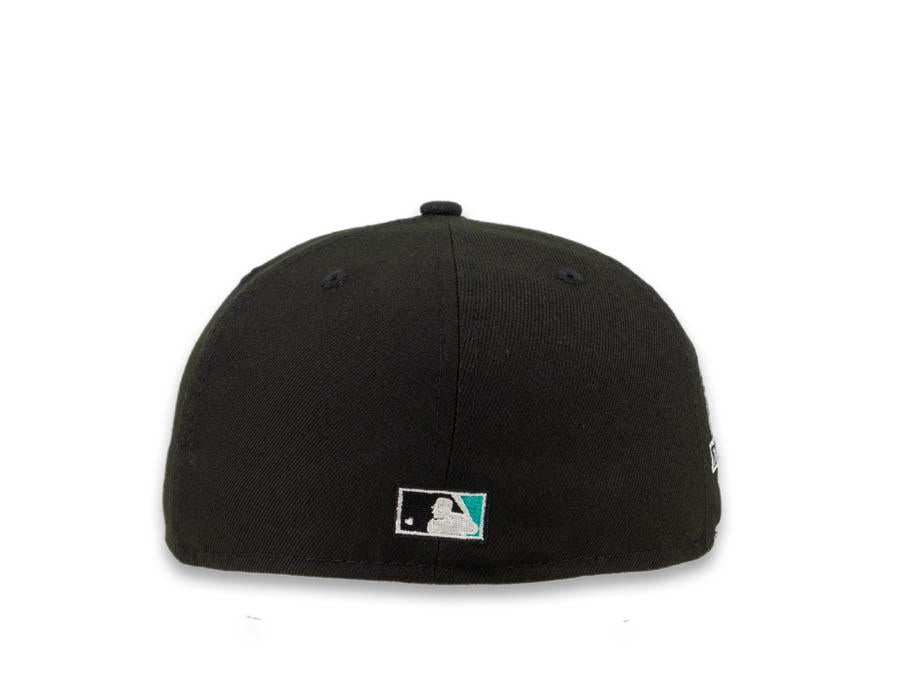 Los Angeles Dodgers New Era MLB 59Fifty 5950 Fitted Cap Hat Black Crown Teal Logo with Palm Tree 50th Anniversary Side Patch Teal UV