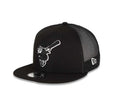 San Diego Padres New Era MLB 9FIFTY 950 Mesh Trucker Snapback Cap Hat Black Crown/Visor Black/White "Swinging Friar" Logo