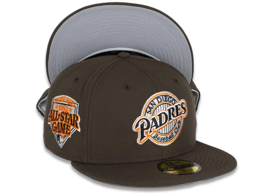 San Diego Padres New Era MLB 59FIFTY 5950 Fitted Cap Hat Brown Crown/Visor Brown/White/Orange Baseball Club Retro Logo 1992 All-Star Game Side Patch