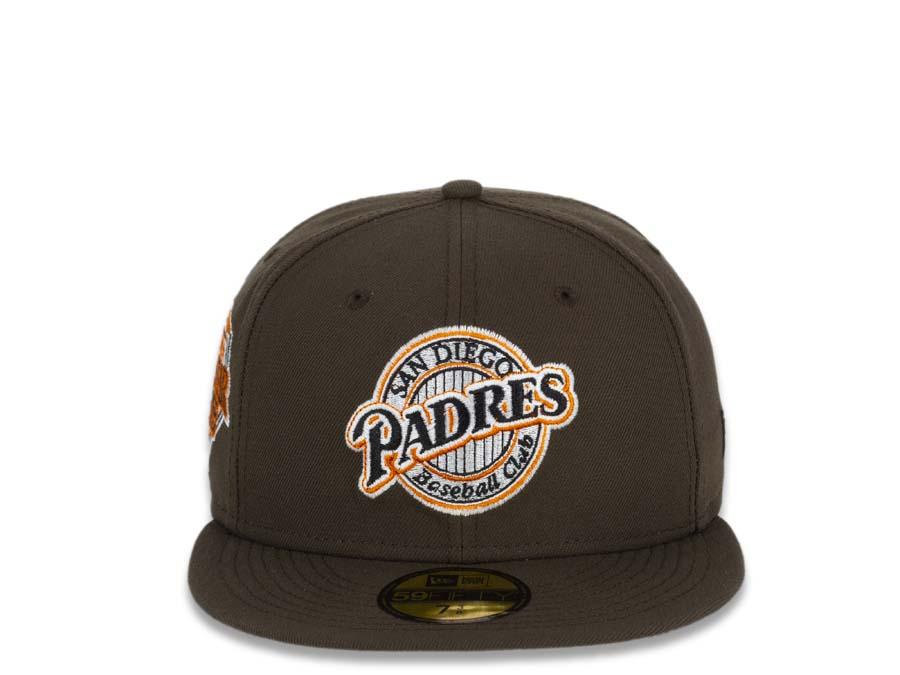 San Diego Padres New Era MLB 59FIFTY 5950 Fitted Cap Hat Brown Crown/Visor Brown/White/Orange Baseball Club Retro Logo 1992 All-Star Game Side Patch