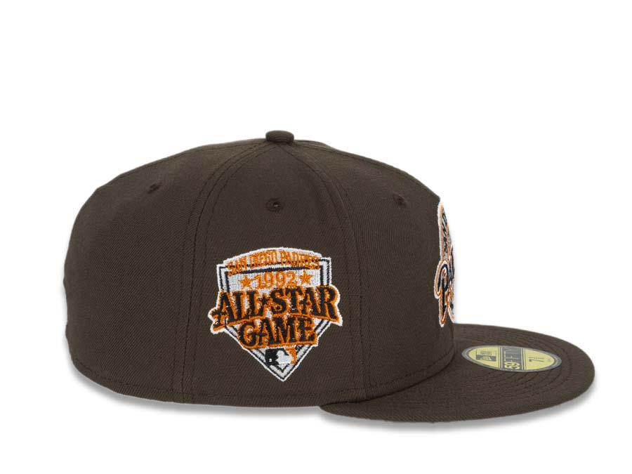 San Diego Padres New Era MLB 59FIFTY 5950 Fitted Cap Hat Brown Crown/Visor Brown/White/Orange Baseball Club Retro Logo 1992 All-Star Game Side Patch