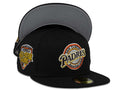 San Diego Padres New Era MLB 59Fifty 5950 Fitted Cap Hat Black Crown Yellow/Orange Baseball Club Logo 1992 All-Star Game Side Patch Gray UV