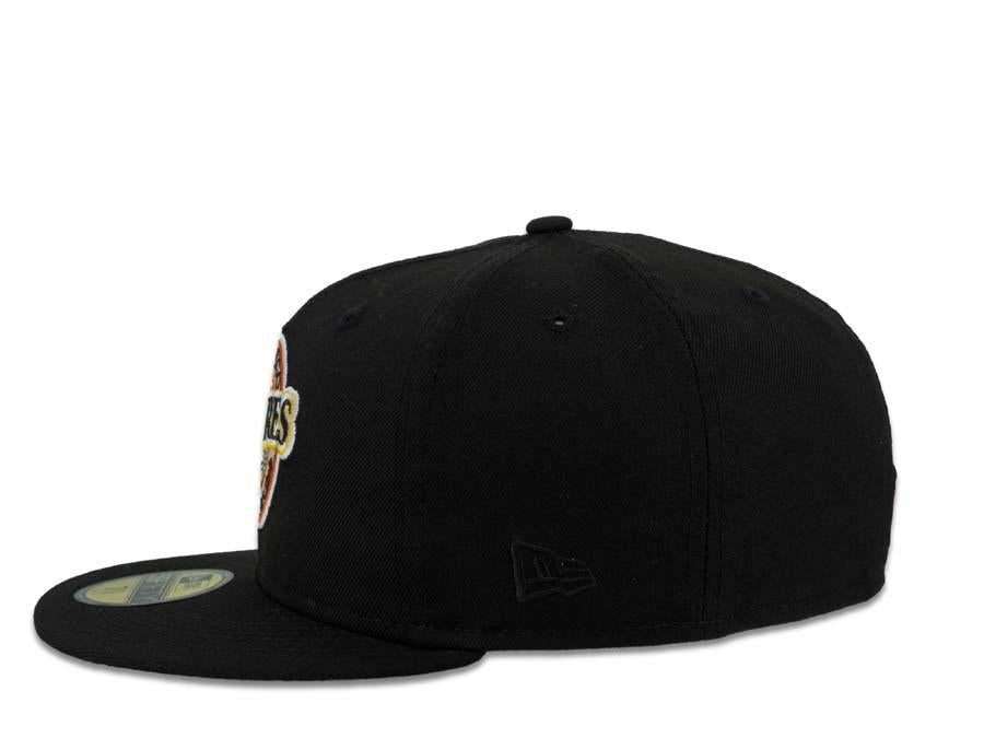 San Diego Padres New Era MLB 59Fifty 5950 Fitted Cap Hat Black Crown Yellow/Orange Baseball Club Logo 1992 All-Star Game Side Patch Gray UV