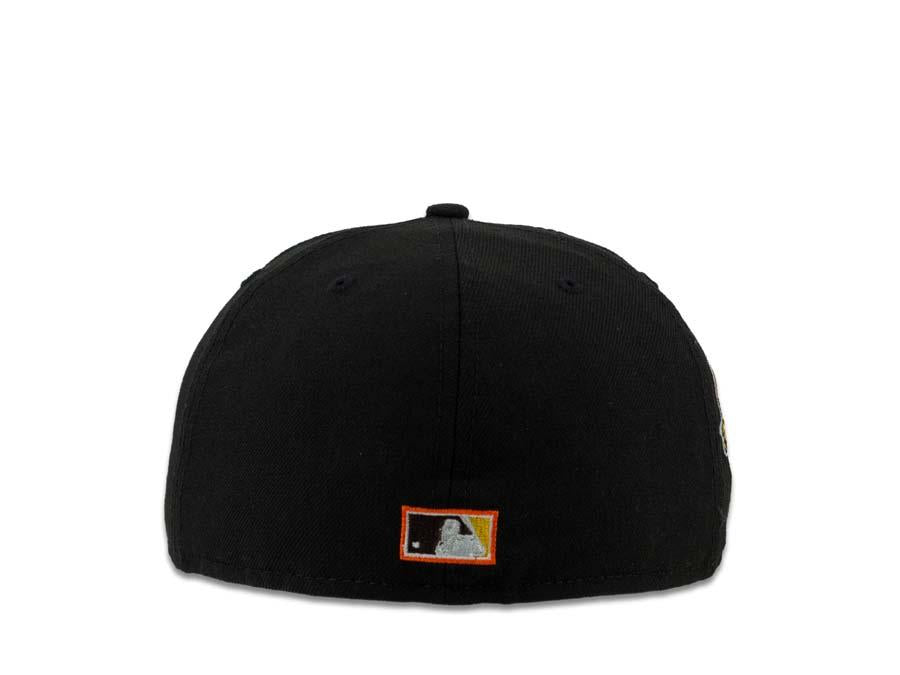 San Diego Padres New Era MLB 59Fifty 5950 Fitted Cap Hat Black Crown Yellow/Orange Baseball Club Logo 1992 All-Star Game Side Patch Gray UV