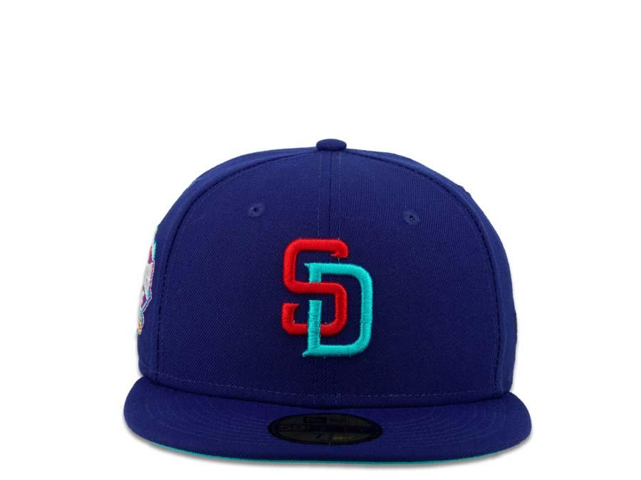 San Diego Padres New Era MLB 59Fifty 5950 Fitted Cap Hat Dark Royal Crown Flame Red/Blue Logo 2016 All-Star Game Side Patch Blue UV