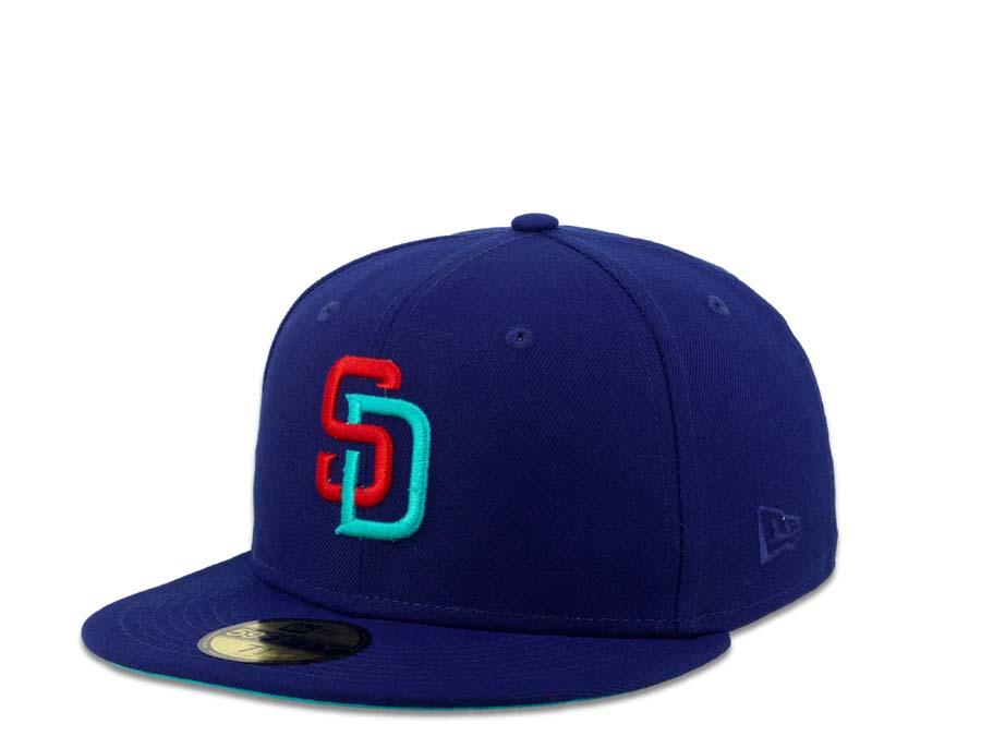 San Diego Padres New Era MLB 59Fifty 5950 Fitted Cap Hat Dark Royal Crown Flame Red/Blue Logo 2016 All-Star Game Side Patch Blue UV