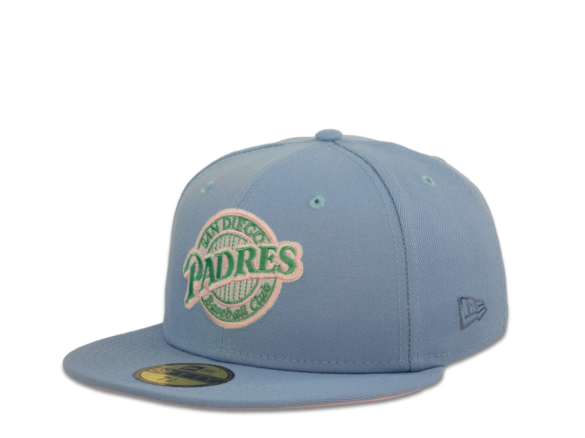 San Diego Padres New Era MLB 59Fifty 5950 Fitted Cap Hat Sky Blue Crown Pink/Aqua Baseball Club Retro Logo 1992 All-Star Game Side Patch