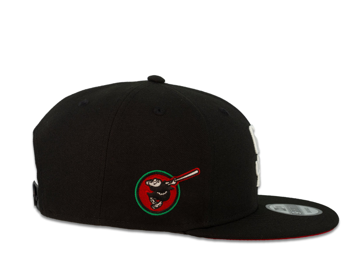 San Diego Padres New Era MLB 9Fifty 950 Snapback Cap Hat Black Crown White Logo with Rose Friar Side Patch Red UV