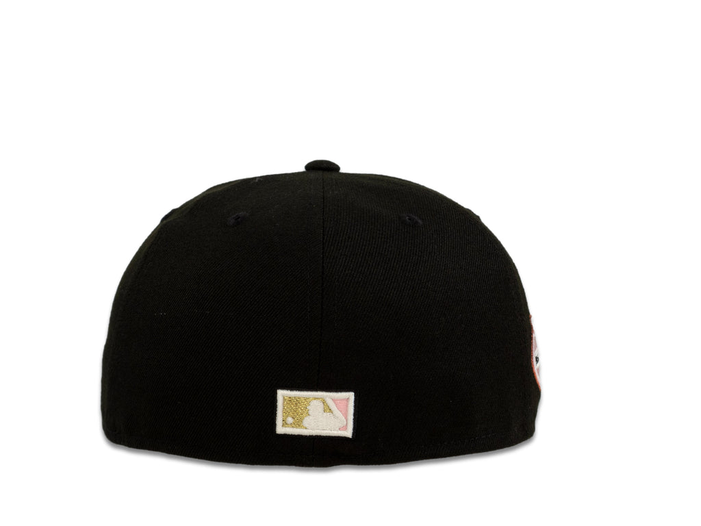 San Diego Padres New Era MLB 59Fifty 5950 Fitted Cap Hat Black Crown White Logo with Palm Tree 50th Anniversary Side Patch Pink UV