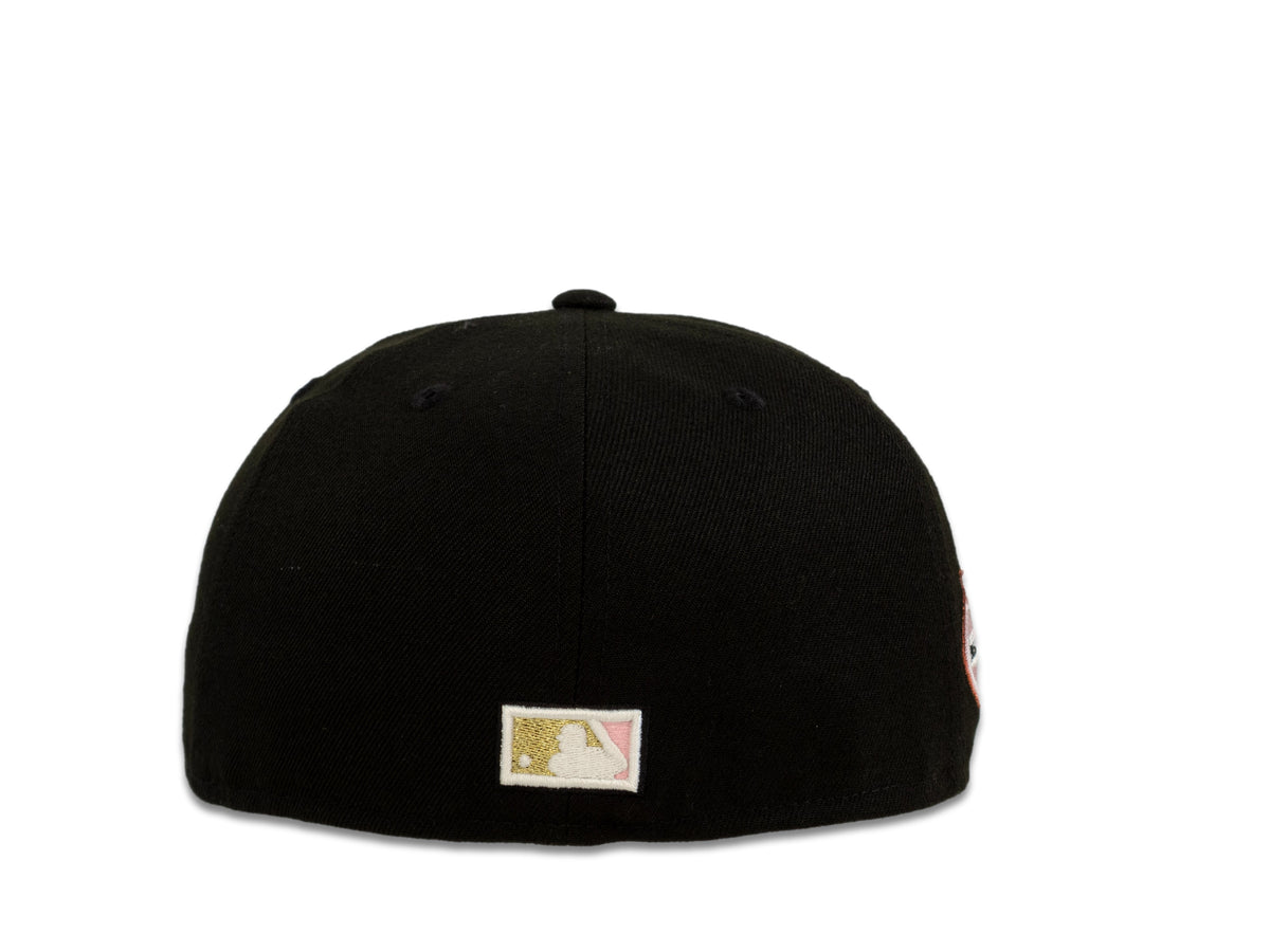 San Diego Padres New Era MLB 59Fifty 5950 Fitted Cap Hat Black Crown White Logo with Palm Tree 50th Anniversary Side Patch Pink UV