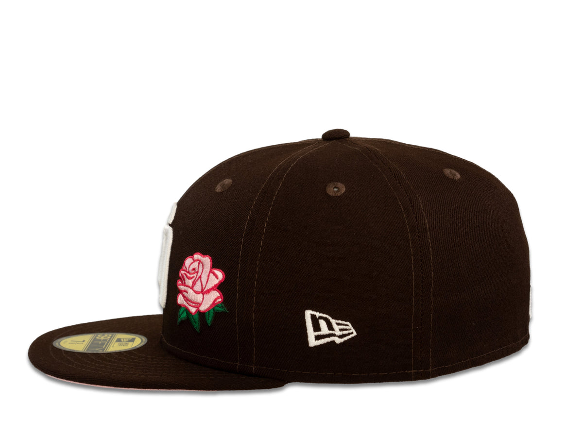 San Diego Padres New Era MLB 59Fifty 5950 Fitted Cap Hat Dark Brown Crown White Logo with Rose 2016 All-Star Game Side Patch Pink UV