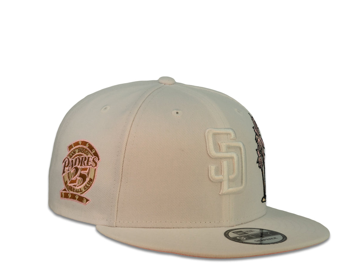 San Diego Padres New Era MLB 9Fifty 950 Snapback Cap Hat White Crown White Logo with Palm Tree 25th Anniversary Side Patch Pink UV