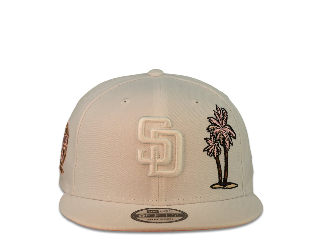 San Diego Padres New Era MLB 9Fifty 950 Snapback Cap Hat White Crown White Logo with Palm Tree 25th Anniversary Side Patch Pink UV