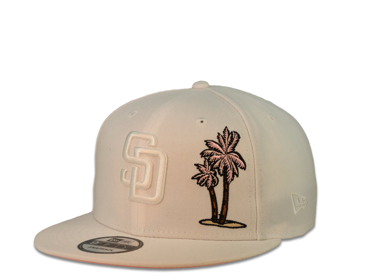 San Diego Padres New Era MLB 9Fifty 950 Snapback Cap Hat White Crown White Logo with Palm Tree 25th Anniversary Side Patch Pink UV