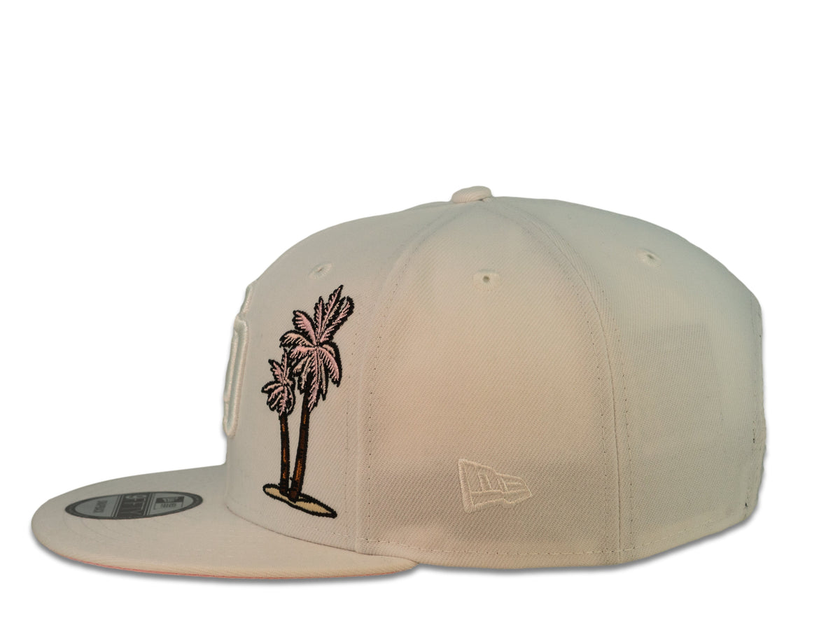 San Diego Padres New Era MLB 9Fifty 950 Snapback Cap Hat White Crown White Logo with Palm Tree 25th Anniversary Side Patch Pink UV