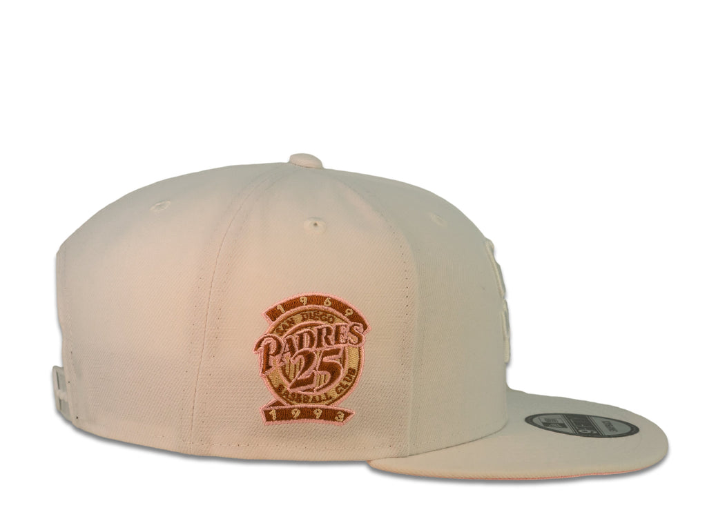 San Diego Padres New Era MLB 9Fifty 950 Snapback Cap Hat White Crown White Logo with Palm Tree 25th Anniversary Side Patch Pink UV
