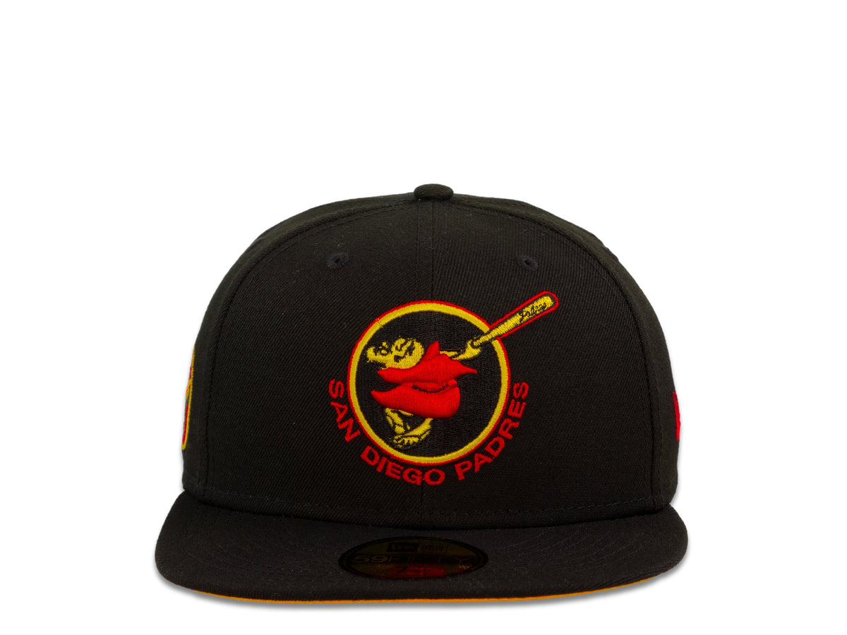 San Diego Padres New Era MLB 59Fifty 5950 Fitted Cap Hat Black Crown Red/Yellow Friar Logo 1978 All-Star Game Side Patch Yellow UV