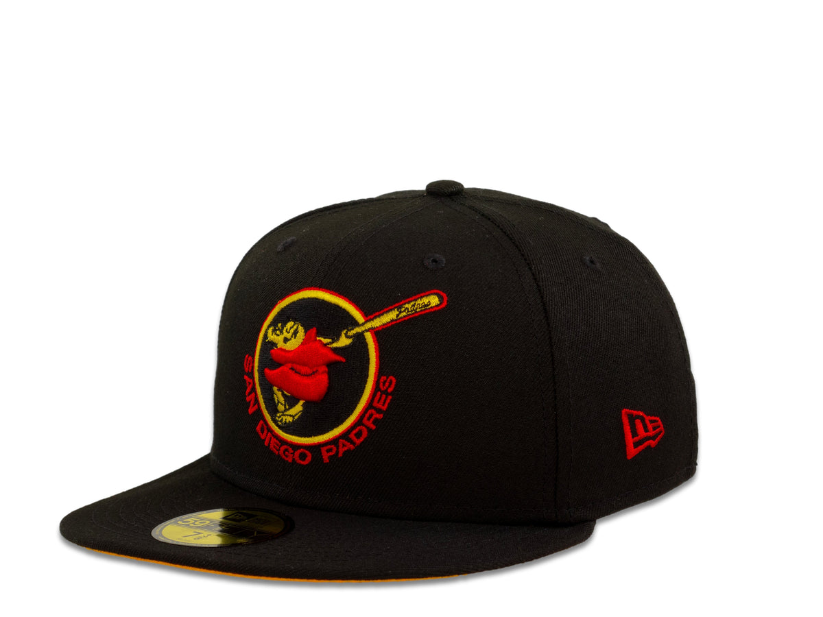 San Diego Padres New Era MLB 59Fifty 5950 Fitted Cap Hat Black Crown Red/Yellow Friar Logo 1978 All-Star Game Side Patch Yellow UV