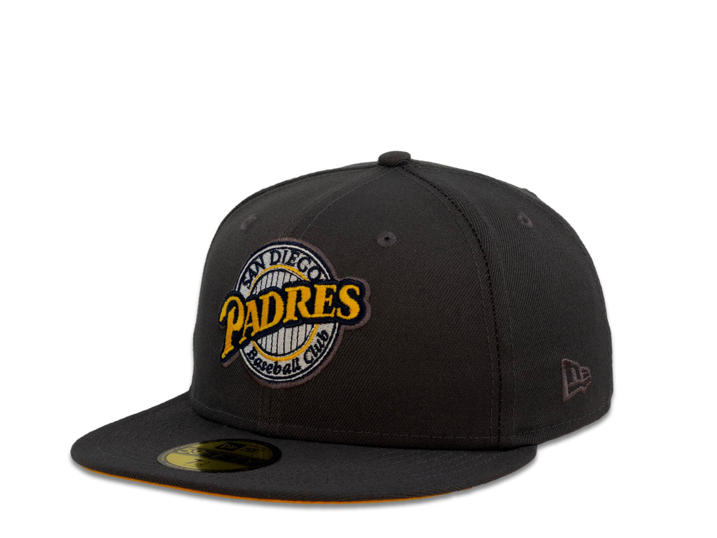 San Diego Padres New Era MLB 59Fifty 5950 Fitted Cap Hat Dark Gray Crown Yellow/White Logo Baseball Club Retro Logo 1992 All-Star Game Side Patch