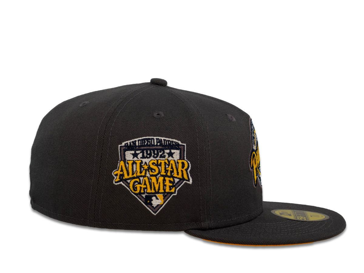 San Diego Padres New Era MLB 59Fifty 5950 Fitted Cap Hat Dark Gray Crown Yellow/White Logo Baseball Club Retro Logo 1992 All-Star Game Side Patch