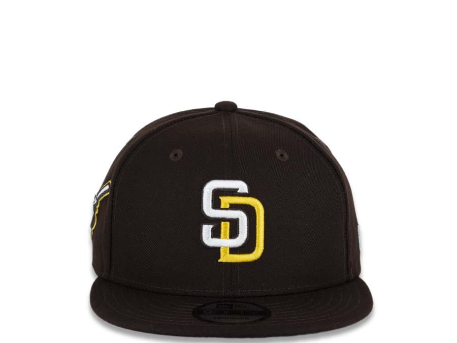 San Diego Padres New Era MLB 9Fifty 950 Snapback Cap Hat Dark Brown Crown/Visor White/Gold Logo Friar Side Patch