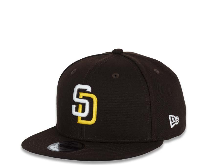 San Diego Padres New Era MLB 9Fifty 950 Snapback Cap Hat Dark Brown Crown/Visor White/Gold Logo Friar Side Patch